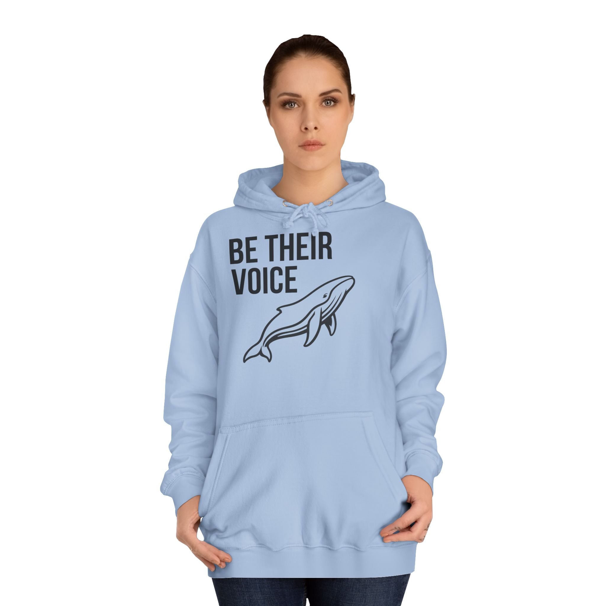 Be Their Voice Hoodie – Save The Ocean back pring Whale front print Hoodie | Ocean Awareness Pullover | BlueHope Co.